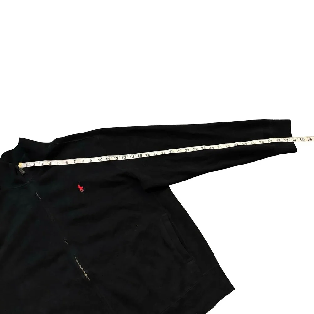 Polo Ralph Lauren Men XL Black Full‎ Zip Track Jacket Red Pony Logo Cotton Knit